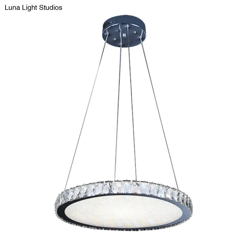 Sleek Led Disc Pendant Chandelier - Stainless Steel Crystal Suspension Light For Living Room