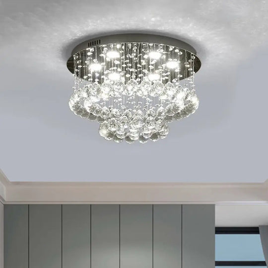 Sleek Led Flush Lamp: Nickel Circle Ceiling Light With Crystal Drip Shade 19.5/23.5 Wide / 19.5