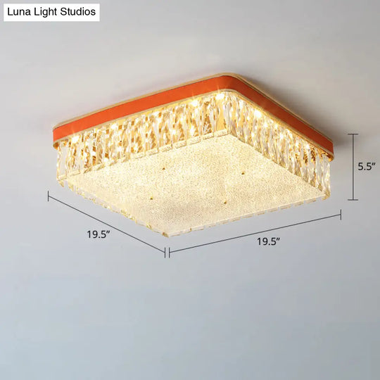 Sleek Led Flush Mount Fixture With Geometric Shape K9 Crystal Bedroom Ceiling Light Orange / 19.5