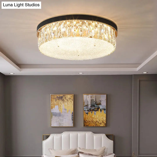 Sleek Led Flush Mount Fixture With Geometric Shape K9 Crystal Bedroom Ceiling Light