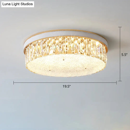 Sleek Led Flush Mount Fixture With Geometric Shape K9 Crystal Bedroom Ceiling Light White / 19.5