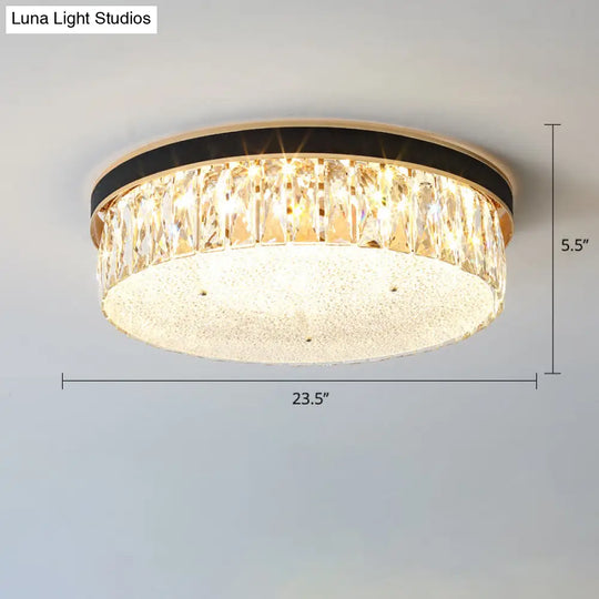 Sleek Led Flush Mount Fixture With Geometric Shape K9 Crystal Bedroom Ceiling Light Black / 23.5