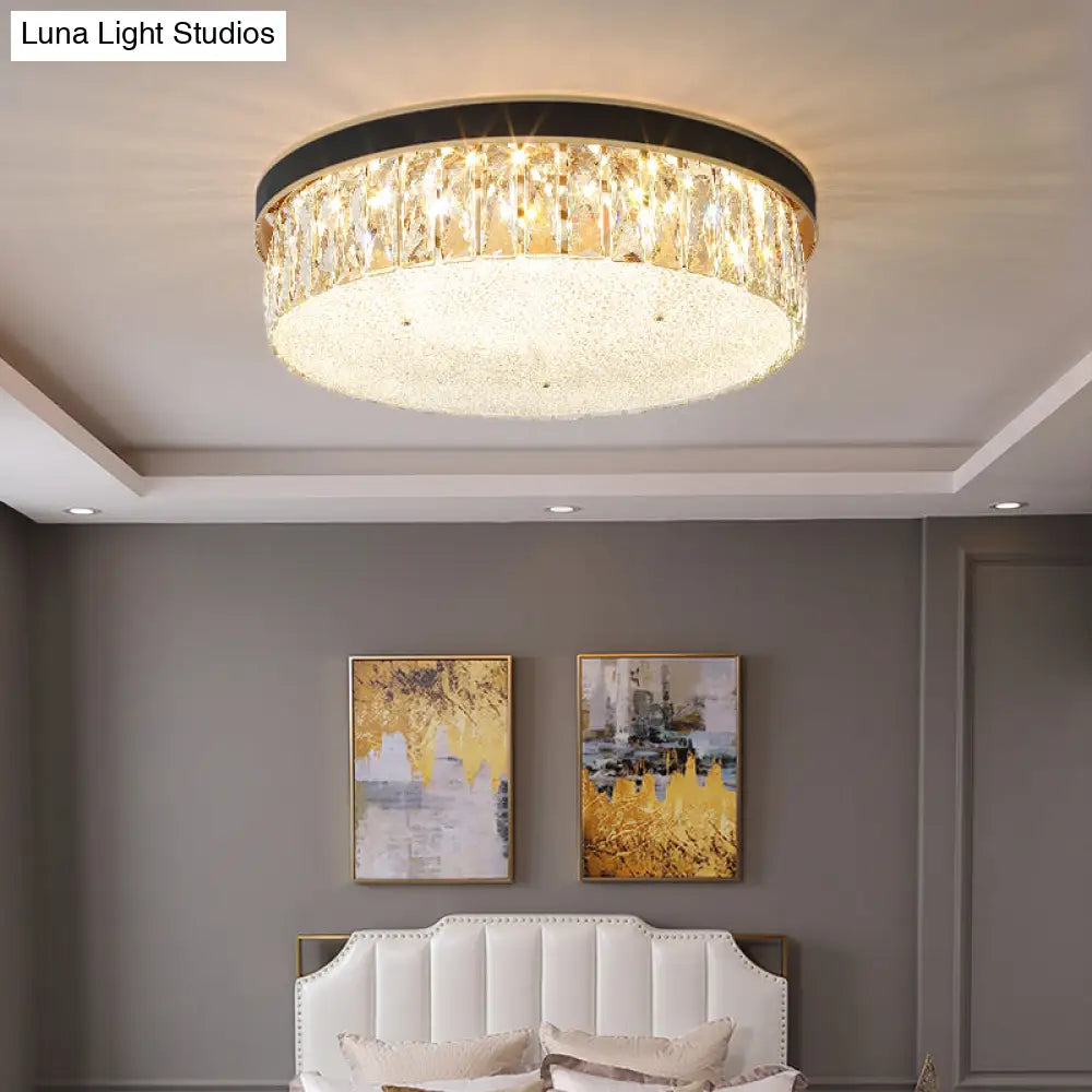 Sleek Led Flush Mount Fixture With Geometric Shape K9 Crystal Bedroom Ceiling Light