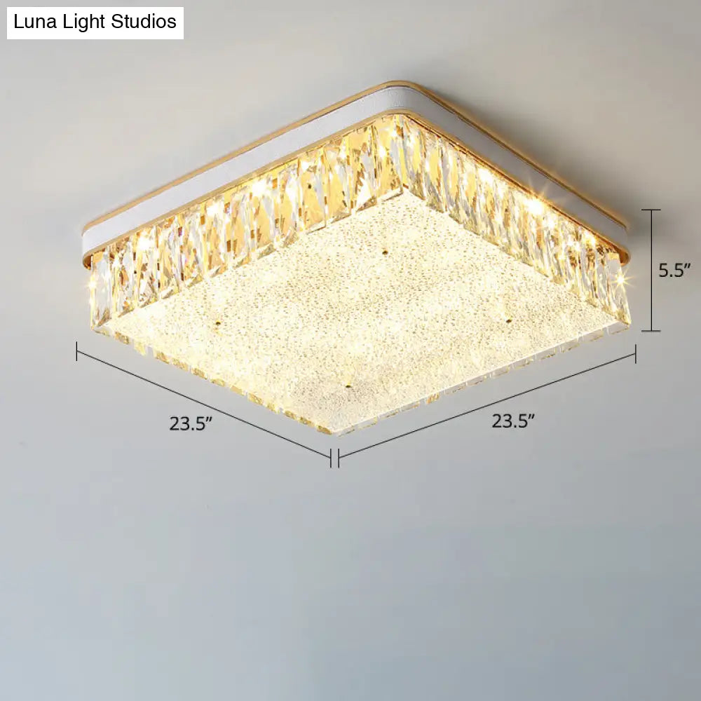 Sleek Led Flush Mount Fixture With Geometric Shape K9 Crystal Bedroom Ceiling Light White / 23.5