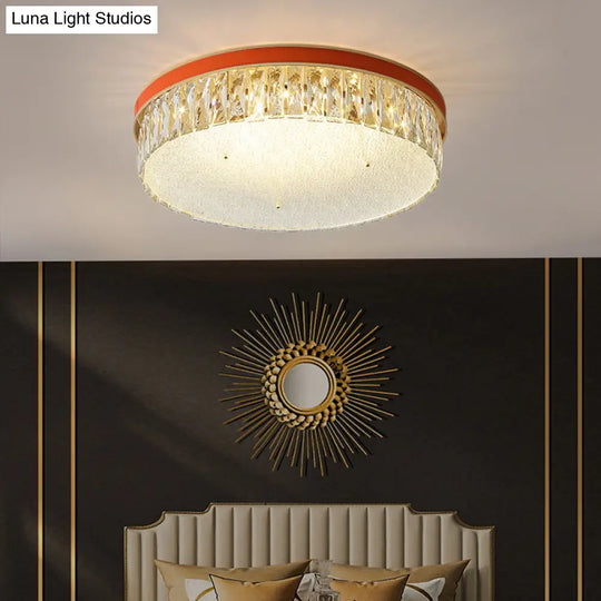 Sleek Led Flush Mount Fixture With Geometric Shape K9 Crystal Bedroom Ceiling Light