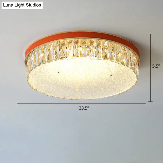 Sleek Led Flush Mount Fixture With Geometric Shape K9 Crystal Bedroom Ceiling Light Orange / 23.5