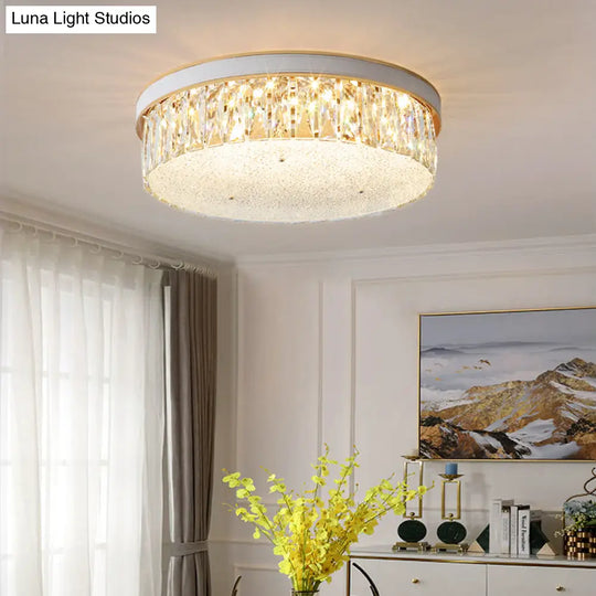 Sleek Led Flush Mount Fixture With Geometric Shape K9 Crystal Bedroom Ceiling Light