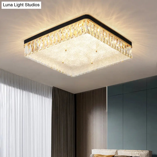 Sleek Led Flush Mount Fixture With Geometric Shape K9 Crystal Bedroom Ceiling Light