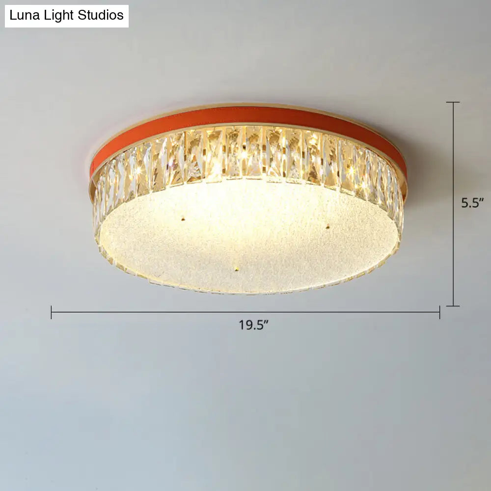 Sleek Led Flush Mount Fixture With Geometric Shape K9 Crystal Bedroom Ceiling Light Orange / 19.5