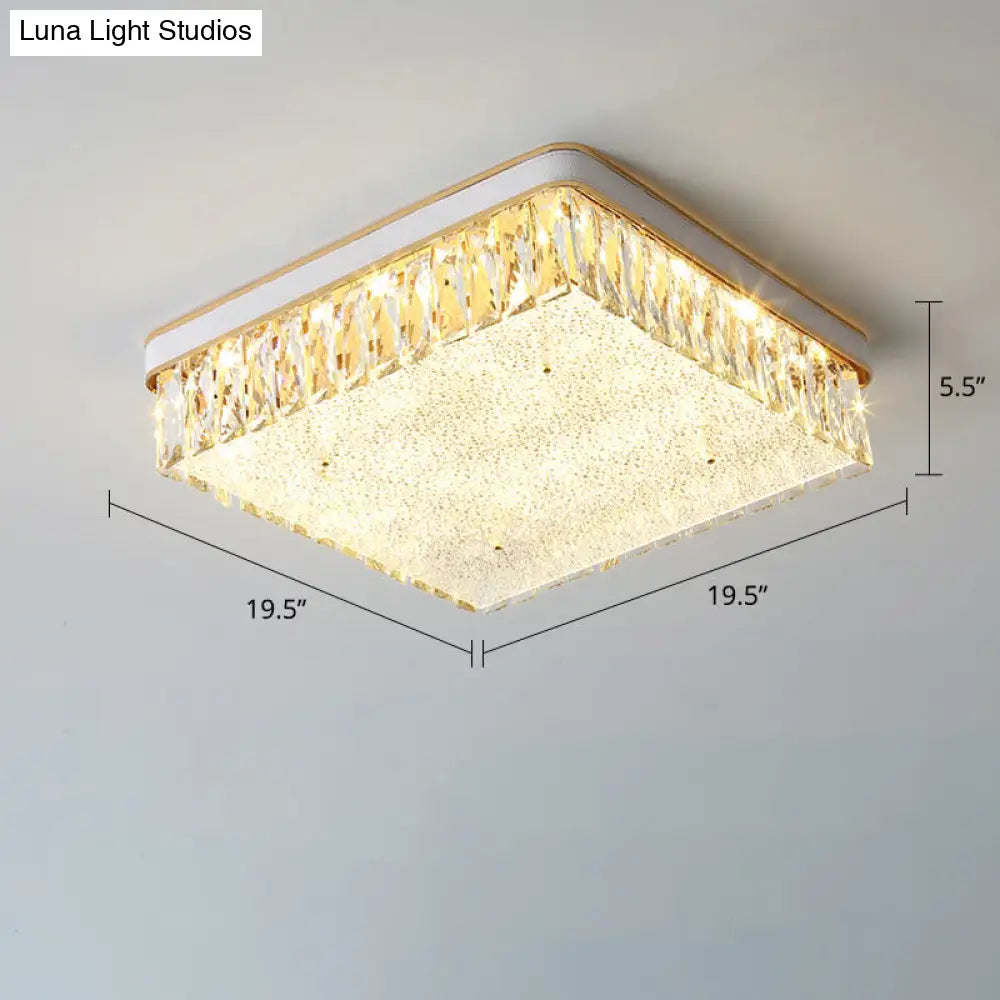 Sleek Led Flush Mount Fixture With Geometric Shape K9 Crystal Bedroom Ceiling Light White / 19.5