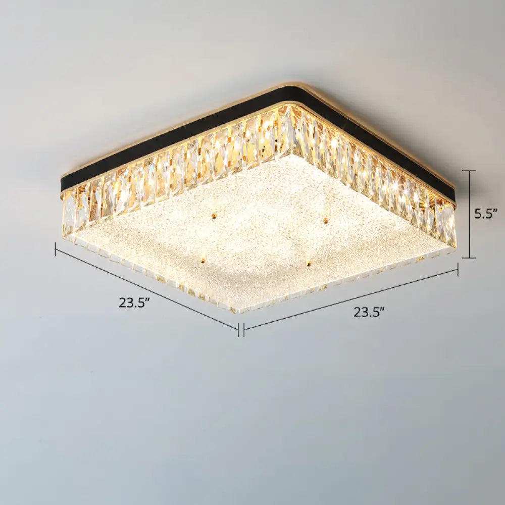 Sleek Led Flush Mount Fixture With Geometric Shape K9 Crystal Bedroom Ceiling Light Black / 23.5’