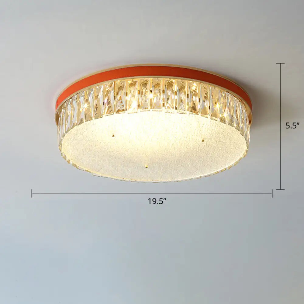 Sleek Led Flush Mount Fixture With Geometric Shape K9 Crystal Bedroom Ceiling Light Orange /