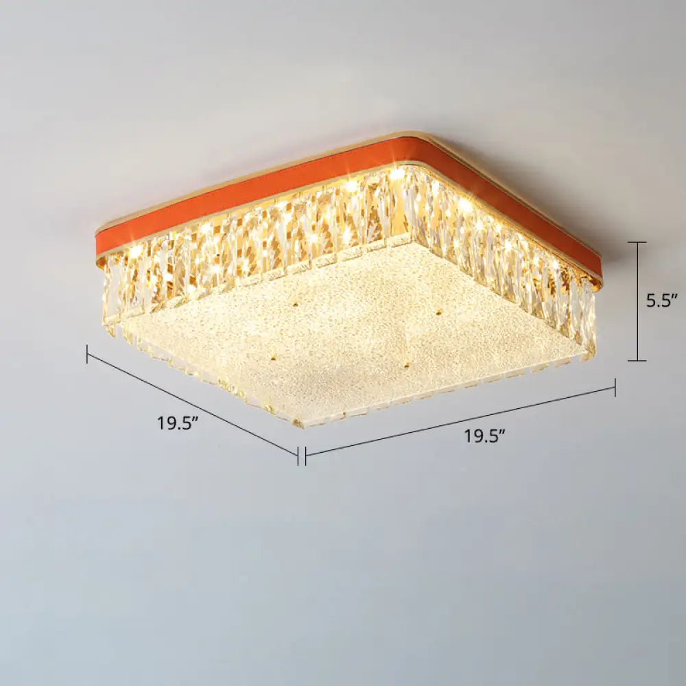 Sleek Led Flush Mount Fixture With Geometric Shape K9 Crystal Bedroom Ceiling Light Orange /