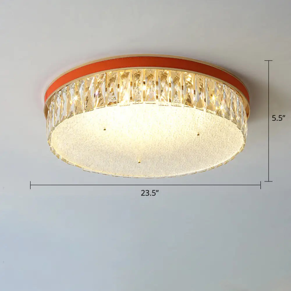 Sleek Led Flush Mount Fixture With Geometric Shape K9 Crystal Bedroom Ceiling Light Orange /