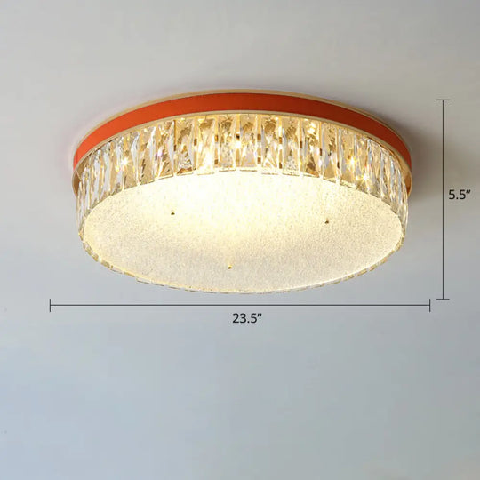 Sleek Led Flush Mount Fixture With Geometric Shape K9 Crystal Bedroom Ceiling Light Orange /