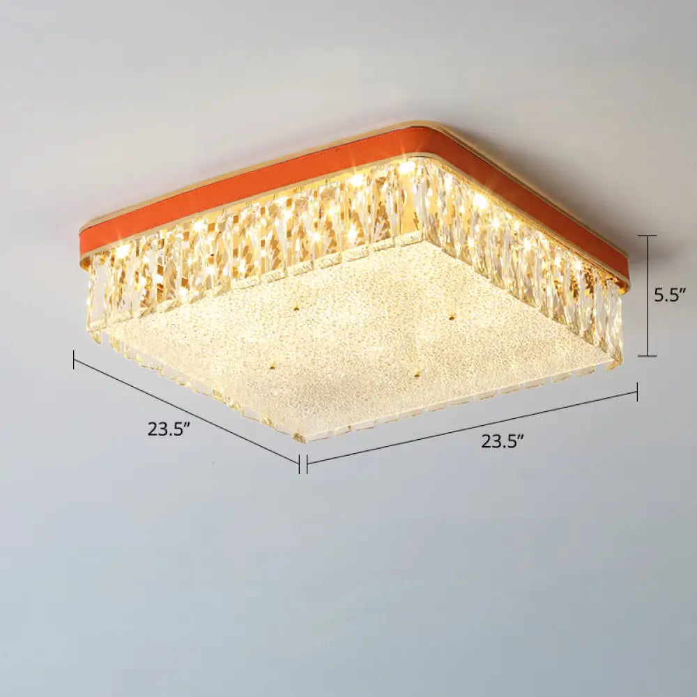 Sleek Led Flush Mount Fixture With Geometric Shape K9 Crystal Bedroom Ceiling Light Orange /
