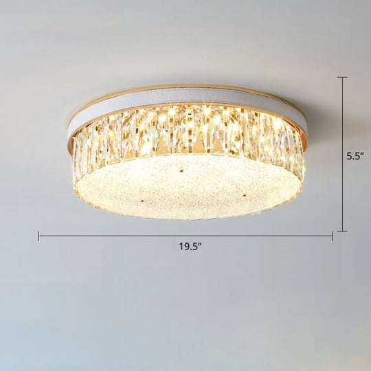 Sleek Led Flush Mount Fixture With Geometric Shape K9 Crystal Bedroom Ceiling Light White / 19.5’