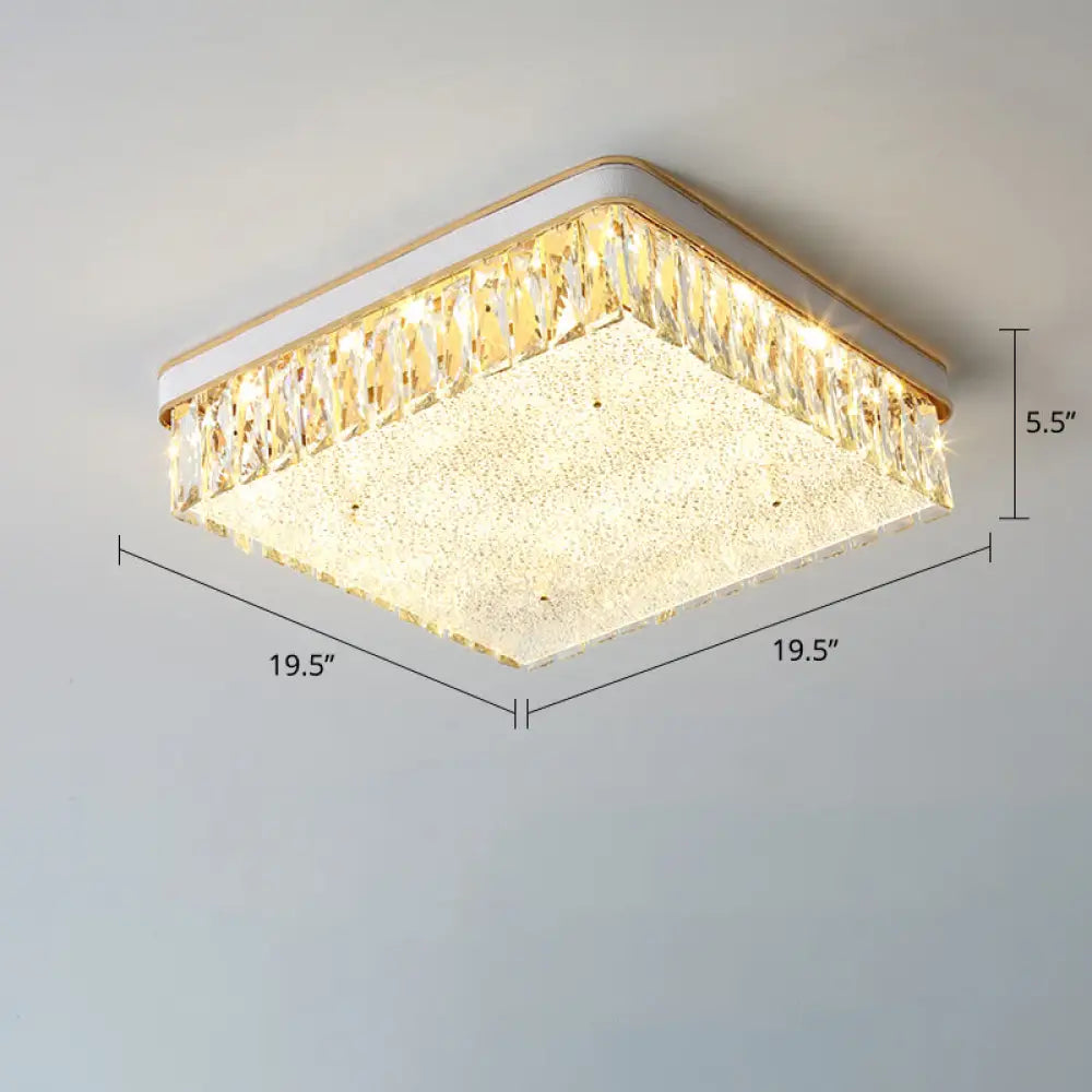 Sleek Led Flush Mount Fixture With Geometric Shape K9 Crystal Bedroom Ceiling Light White / 19.5’