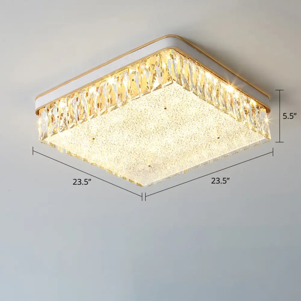 Sleek Led Flush Mount Fixture With Geometric Shape K9 Crystal Bedroom Ceiling Light White / 23.5’