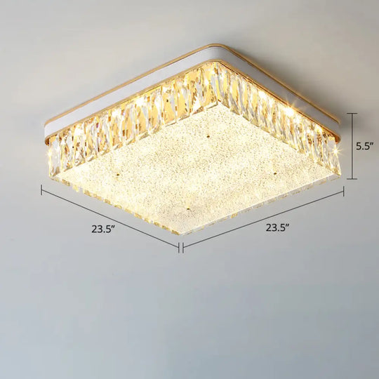 Sleek Led Flush Mount Fixture With Geometric Shape K9 Crystal Bedroom Ceiling Light White / 23.5’