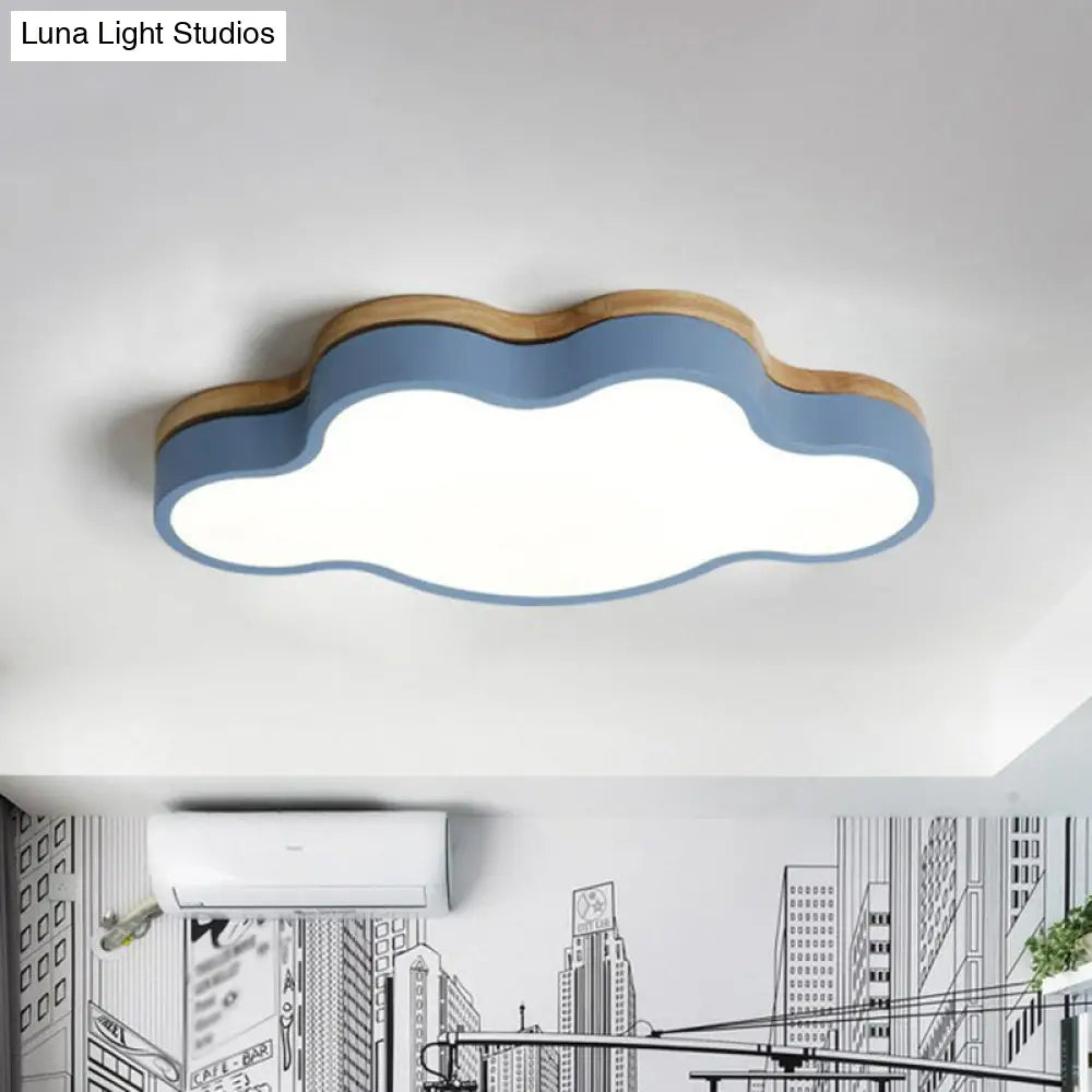 Sleek Led Flush Mount For Kids Bedroom: Cloud Acrylic Fixture Blue / Small White