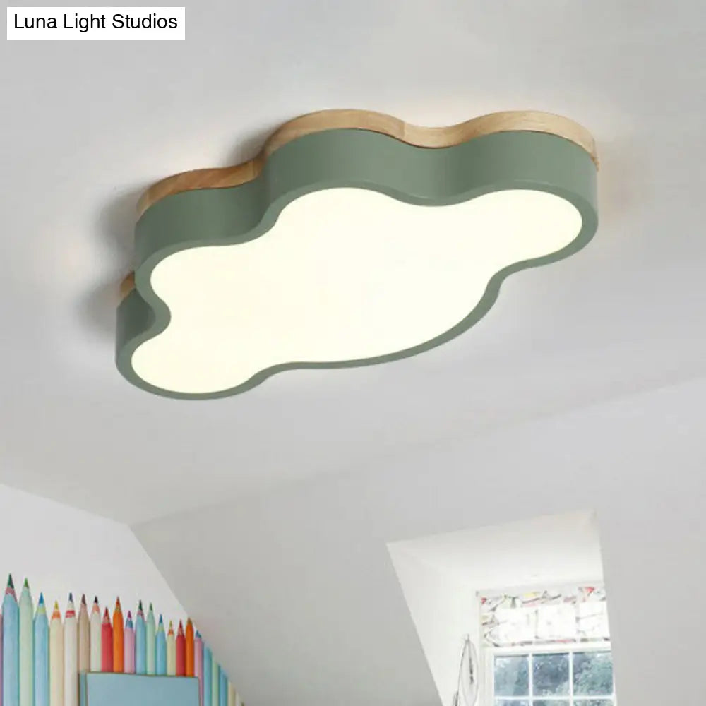 Sleek Led Flush Mount For Kids Bedroom: Cloud Acrylic Fixture Green / Small White