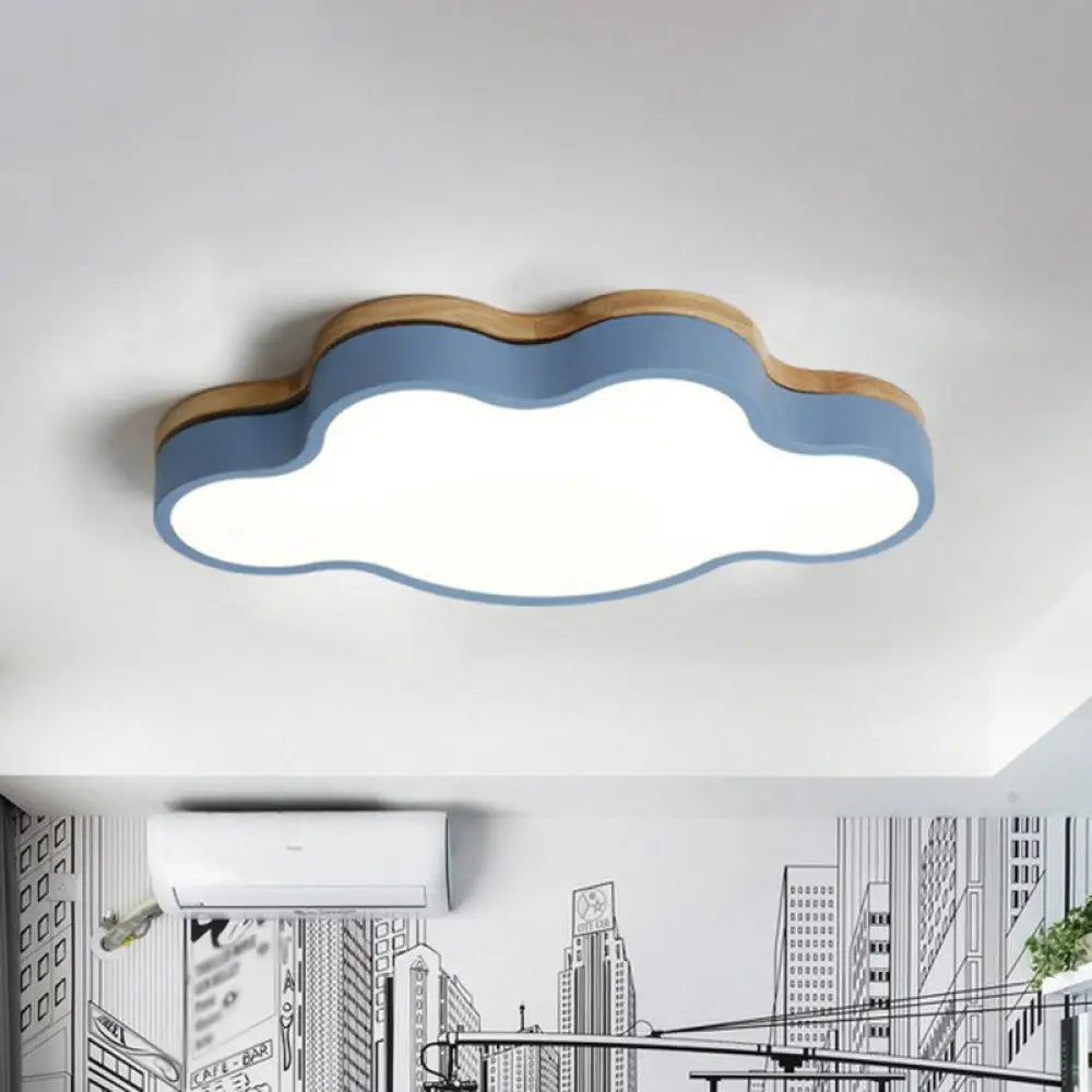 Sleek Led Flush Mount For Kids’ Bedroom: Cloud Acrylic Fixture Blue / Small White