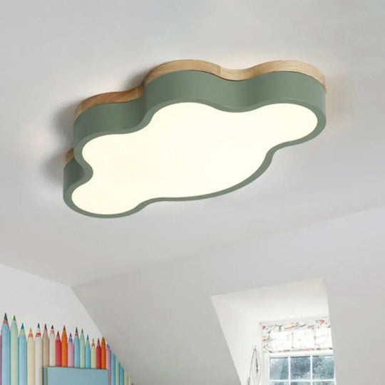 Sleek Led Flush Mount For Kids’ Bedroom: Cloud Acrylic Fixture Green / Small White