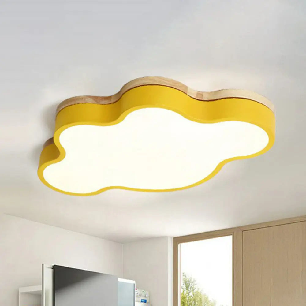 Sleek Led Flush Mount For Kids’ Bedroom: Cloud Acrylic Fixture Yellow / Small White