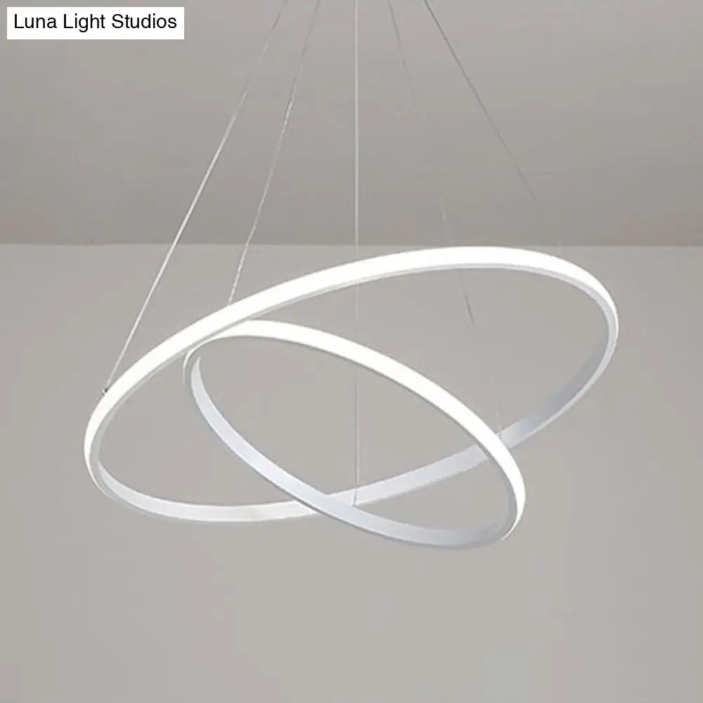 Sleek Led Hanging Ceiling Light: White Loop Chandelier With Acrylic Shade