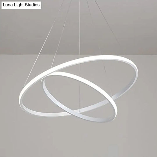 Sleek Led Hanging Ceiling Light: White Loop Chandelier With Acrylic Shade