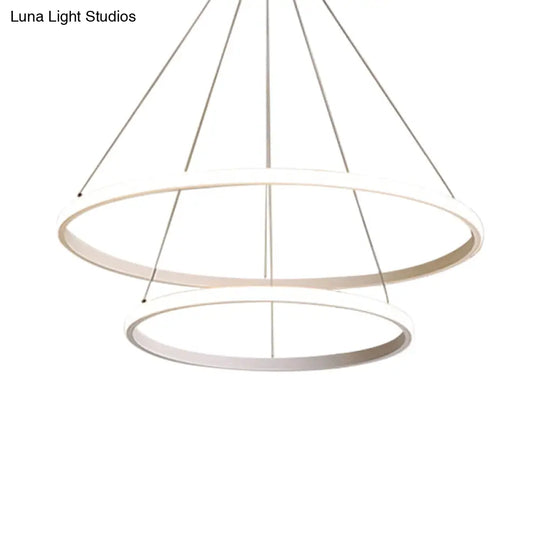 Sleek Led Hanging Ceiling Light: White Loop Chandelier With Acrylic Shade