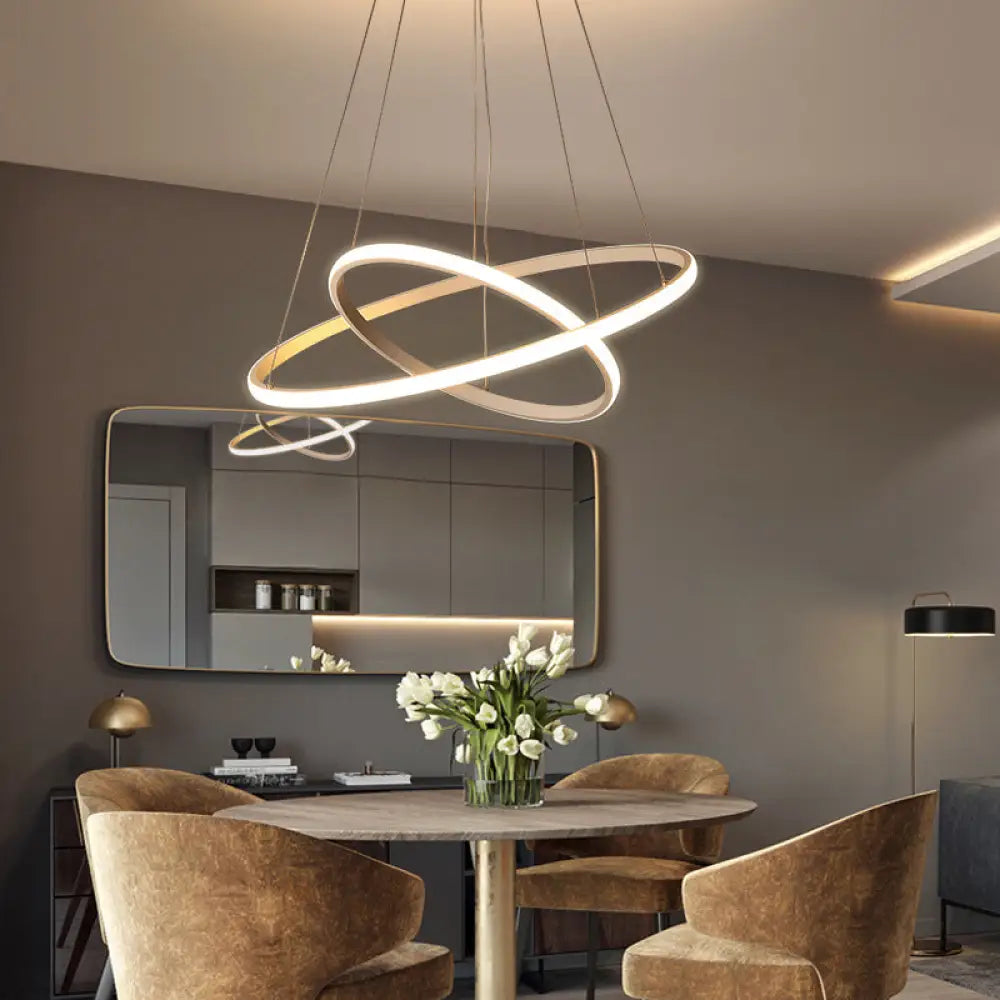 Sleek Led Hanging Ceiling Light: White Loop Chandelier With Acrylic Shade