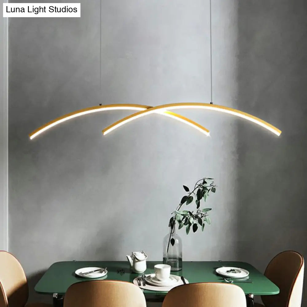 Sleek Led Island Light Fixture For Dining Room - Metal Line Art Hanging