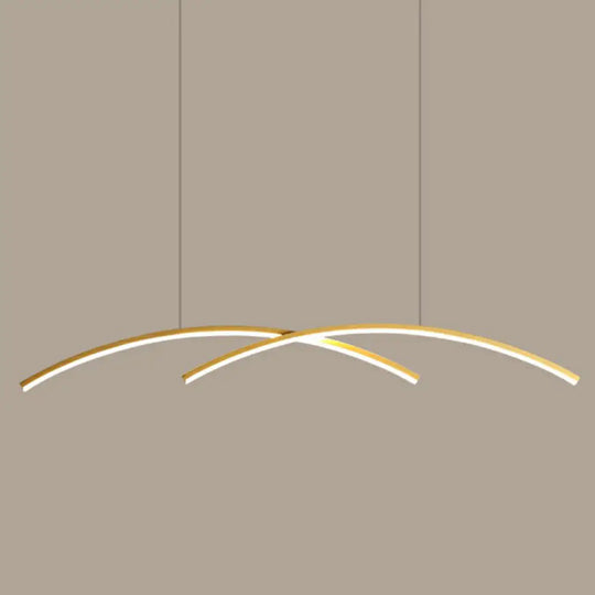 Sleek Led Island Light Fixture For Dining Room - Metal Line Art Hanging Gold / White Arc