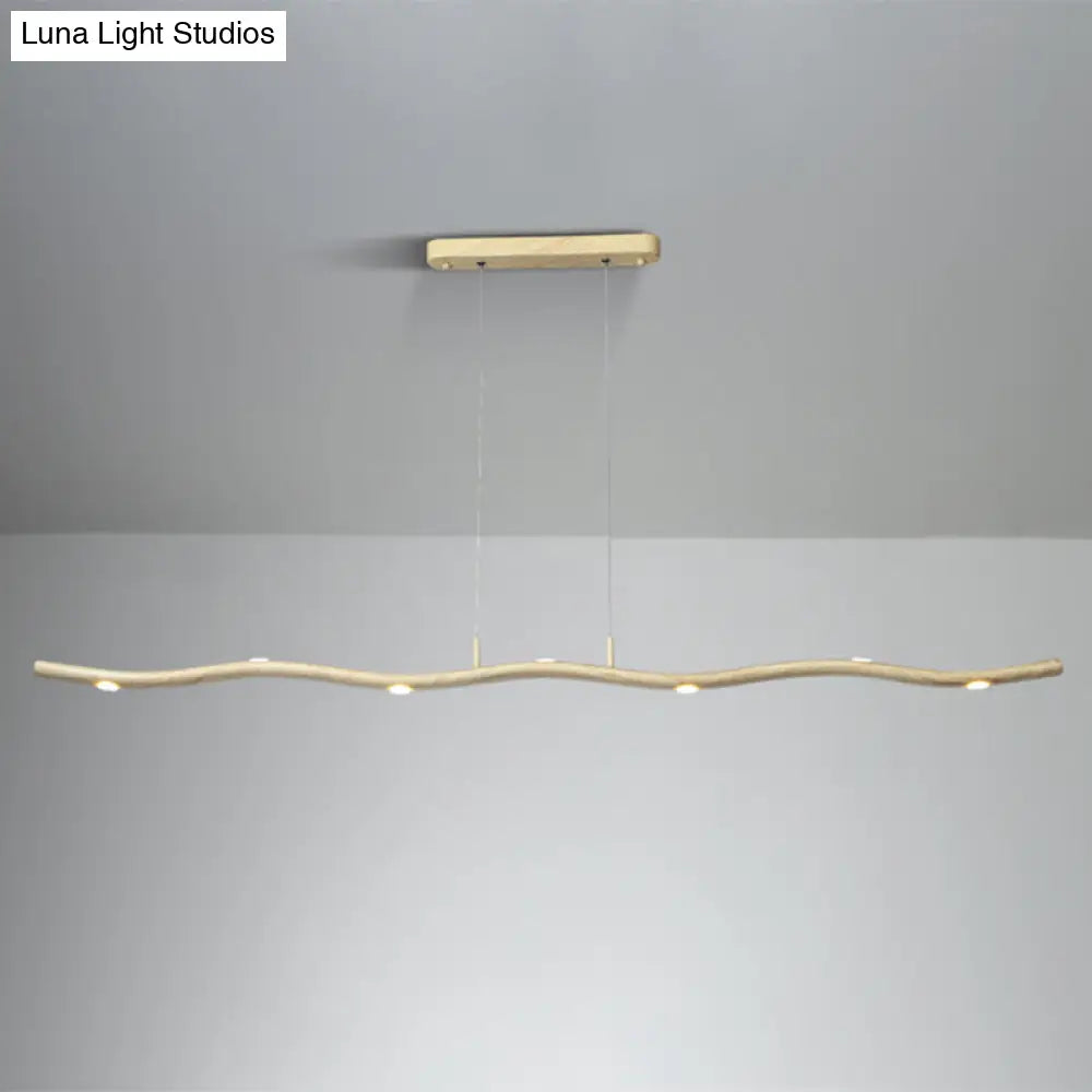 Sleek Led Metallic Ceiling Chandelier - Gold/Wood Waving Line Suspension Light In Warm/White