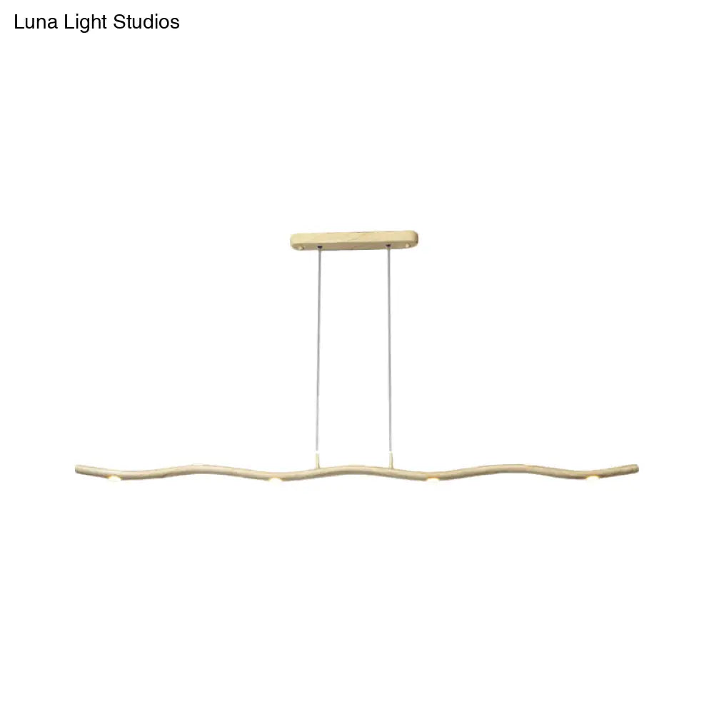 Sleek Led Metallic Ceiling Chandelier - Gold/Wood Waving Line Suspension Light In Warm/White