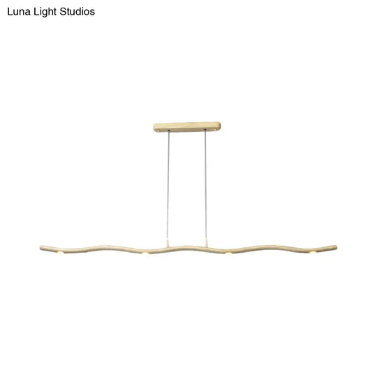 Sleek Led Metallic Ceiling Chandelier - Gold/Wood Waving Line Suspension Light In Warm/White