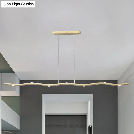 Sleek Led Metallic Ceiling Chandelier - Gold/Wood Waving Line Suspension Light In Warm/White