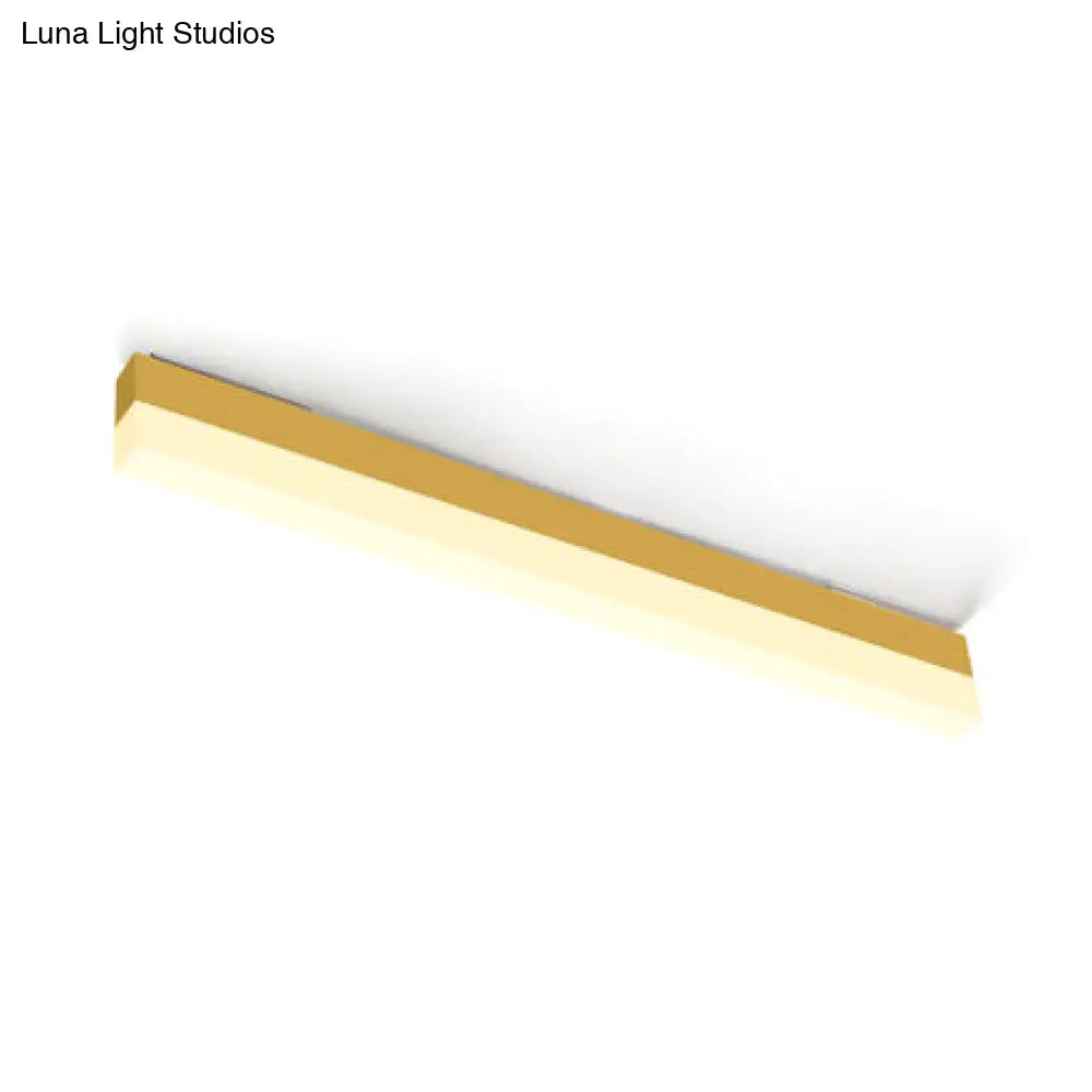 Sleek Led Office Flush Mount: Contemporary Black/Yellow Slim Linear Metal Lamp