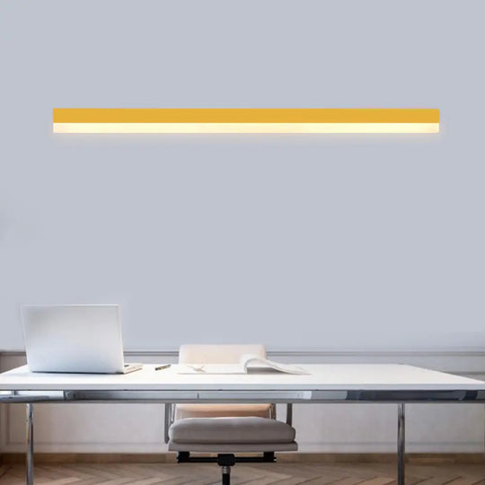 Sleek Led Office Flush Mount: Contemporary Black/Yellow Slim Linear Metal Lamp Yellow
