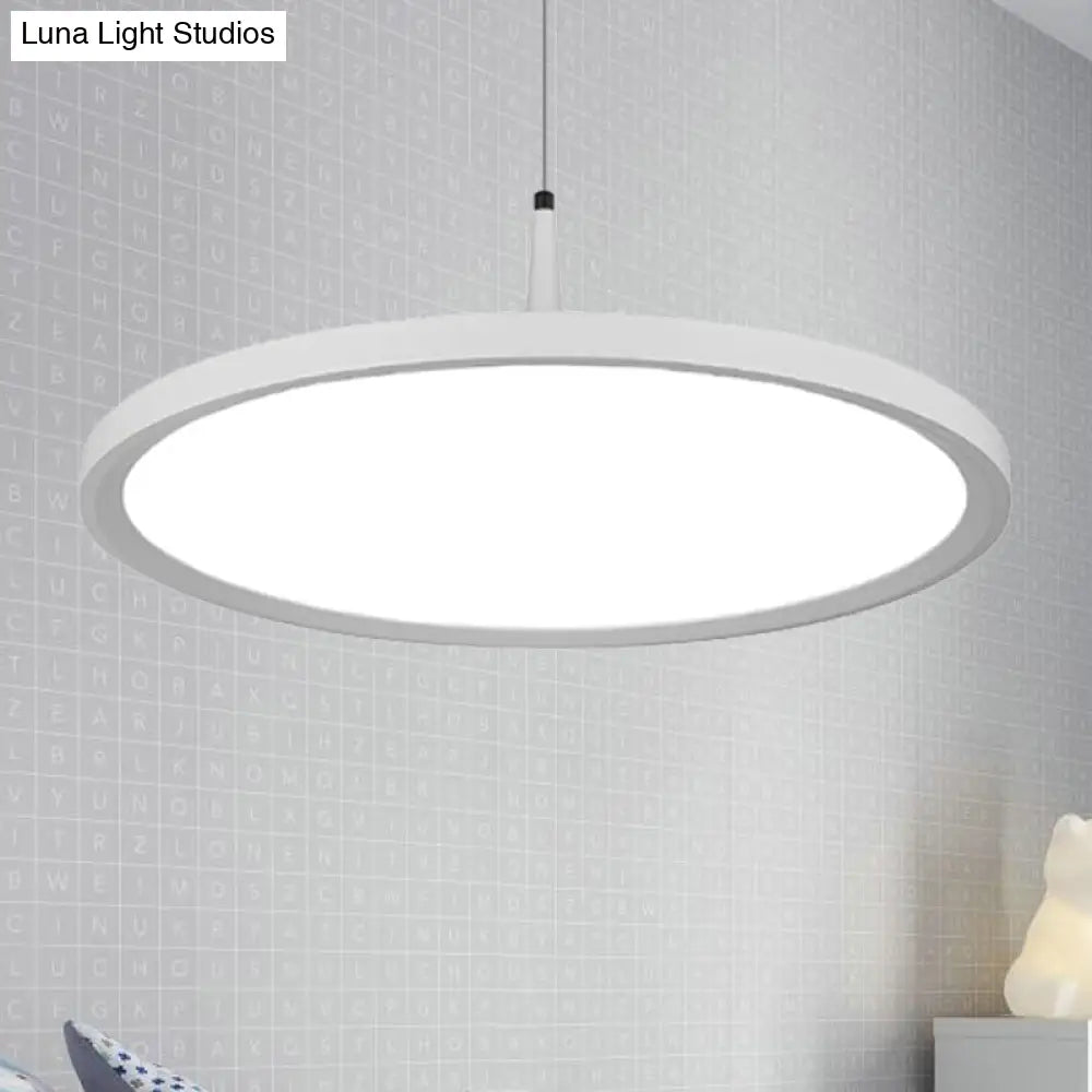 Sleek Led Office Pendant Lamp With Metal Shade - White/Black Ceiling Fixture In Multiple Sizes And