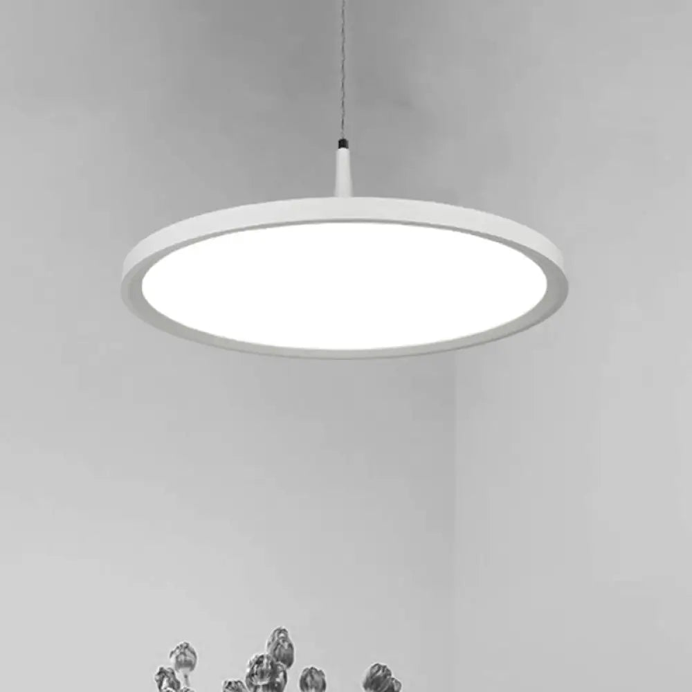 Sleek Led Office Pendant Lamp With Metal Shade - White/Black Ceiling Fixture In Multiple Sizes And