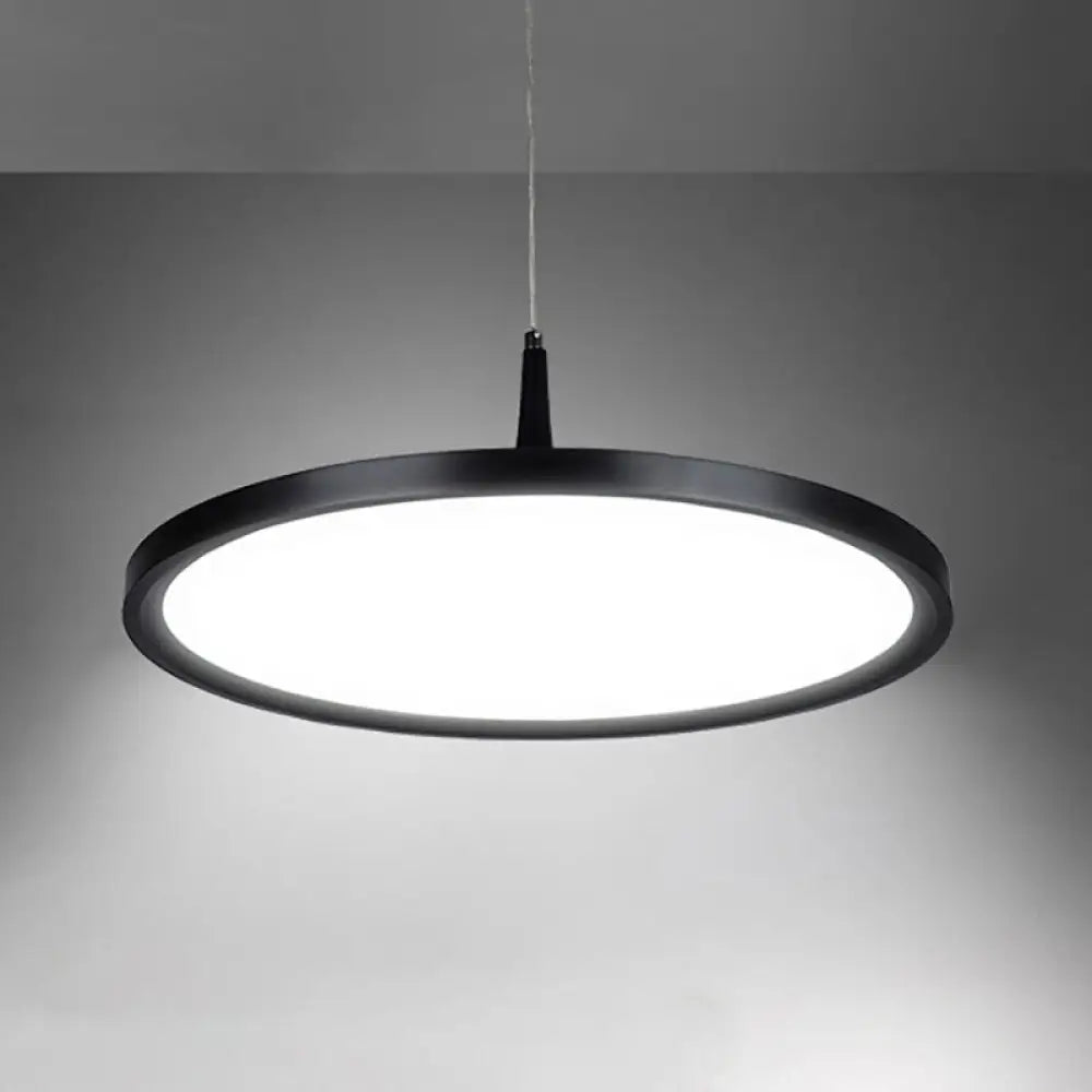 Sleek Led Office Pendant Lamp With Metal Shade - White/Black Ceiling Fixture In Multiple Sizes And