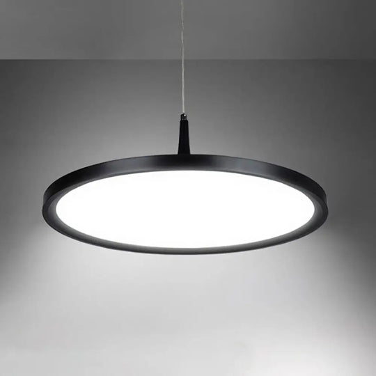 Sleek Led Office Pendant Lamp With Metal Shade - White/Black Ceiling Fixture In Multiple Sizes And