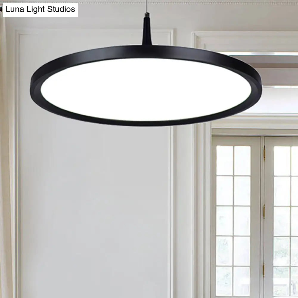 Sleek Led Office Pendant Lamp With Metal Shade - White/Black Ceiling Fixture In Multiple Sizes And