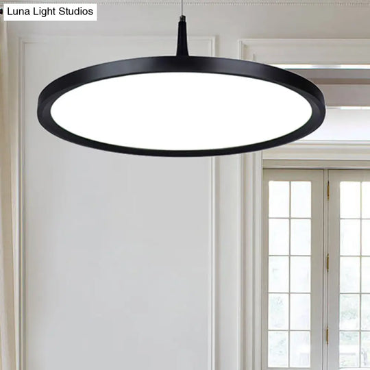 Sleek Led Office Pendant Lamp With Metal Shade - White/Black Ceiling Fixture In Multiple Sizes And