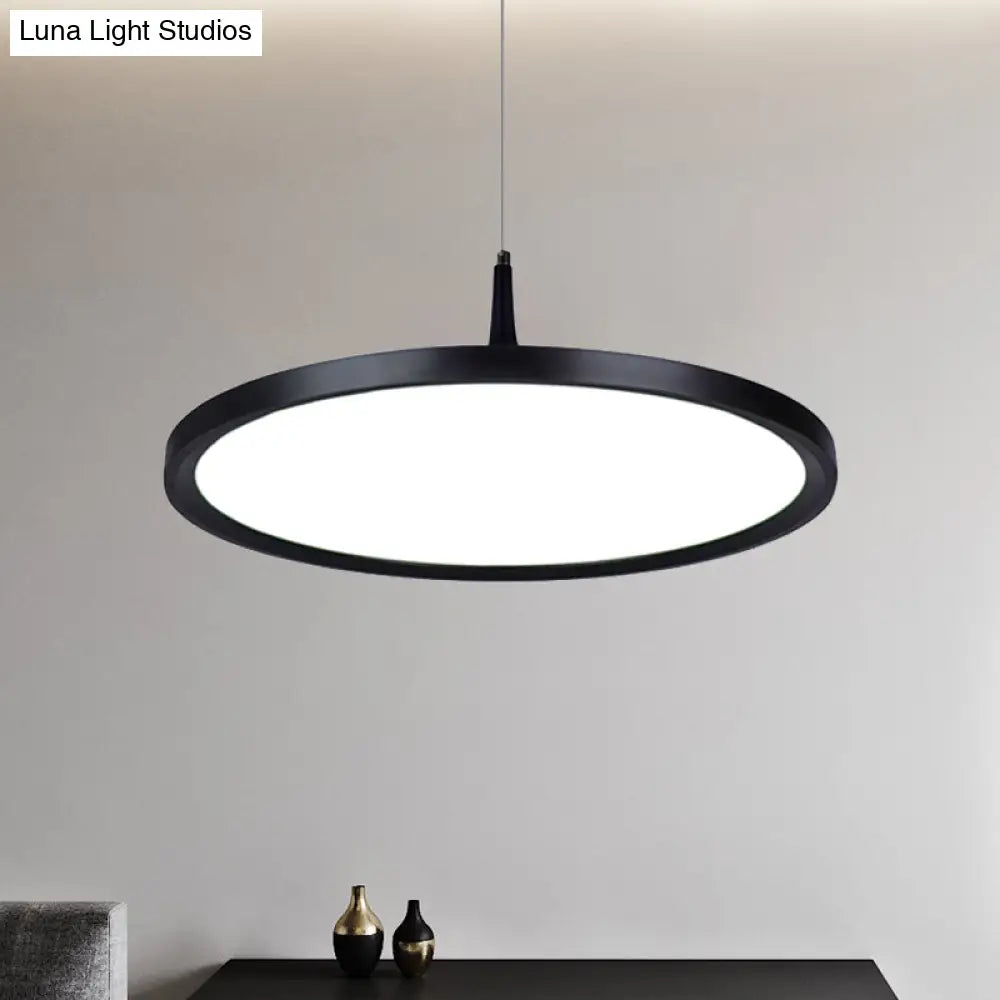 Sleek Led Office Pendant Lamp With Metal Shade - White/Black Ceiling Fixture In Multiple Sizes And