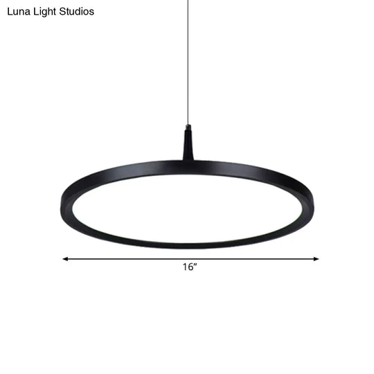 Sleek Led Office Pendant Lamp With Metal Shade - White/Black Ceiling Fixture In Multiple Sizes And