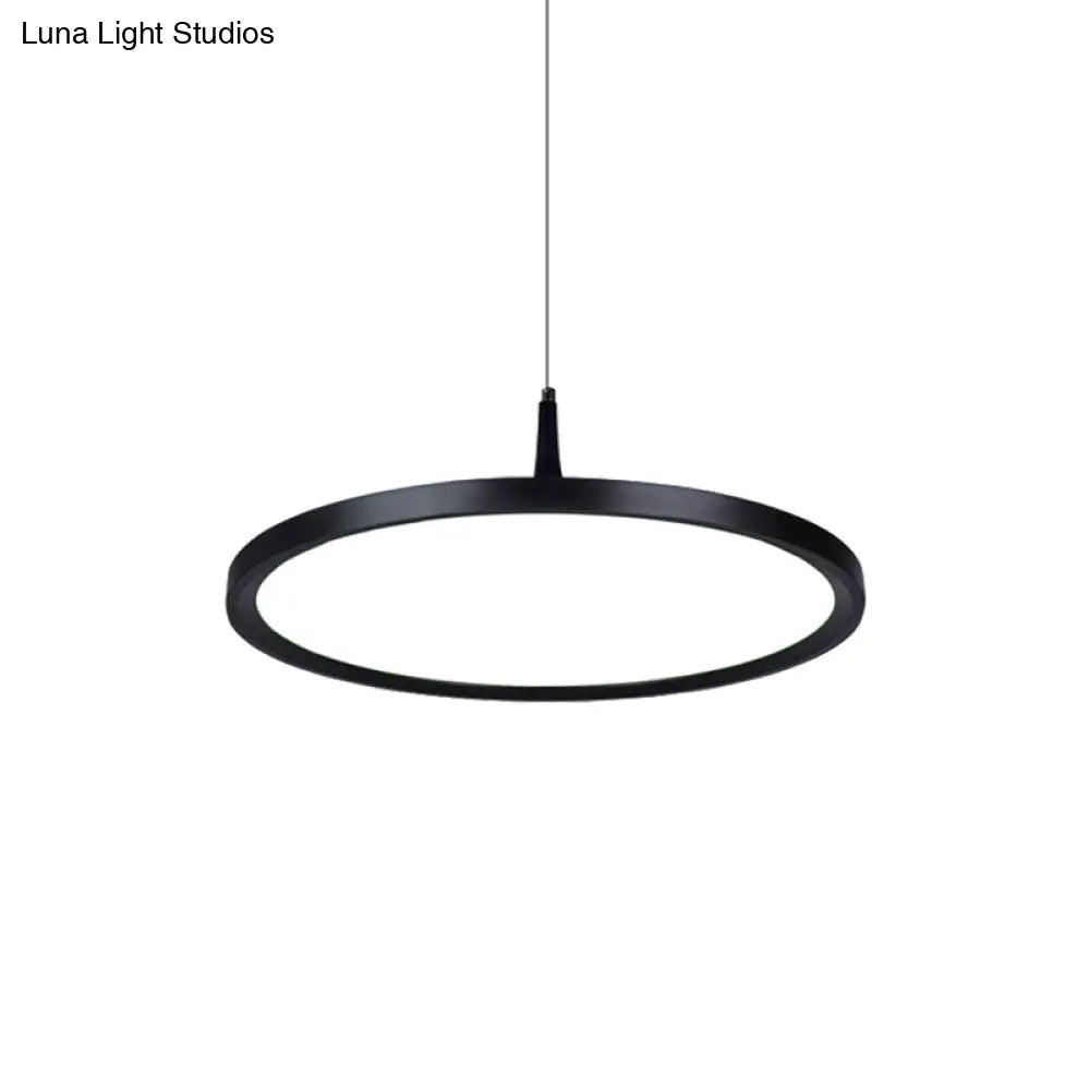 Sleek Led Office Pendant Lamp With Metal Shade - White/Black Ceiling Fixture In Multiple Sizes And